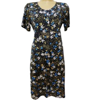 Vestido Manga Corta Estampado Flores PequeÑas Fondo Oscuro Con Botones Tg