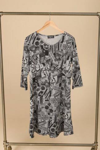 Vestido M Anga Larga Cuello Redondo Estampado Urbano Tg
